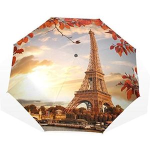 Rootti 3 Vouwen Lichtgewicht Paraplu Eiffeltoren Zonsondergang Een Knop Auto Open Sluiten Paraplu Outdoor Winddicht voor Kinderen Vrouwen en Mannen