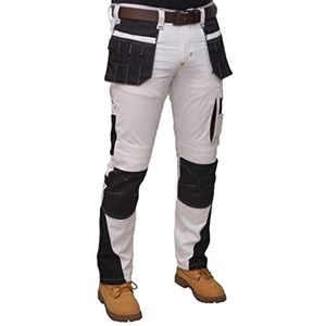 HASHOOB Heren Werkbroek Schilders Decorateurs Witte Cargo Combat Broek, Wit-03, 30W / 30L