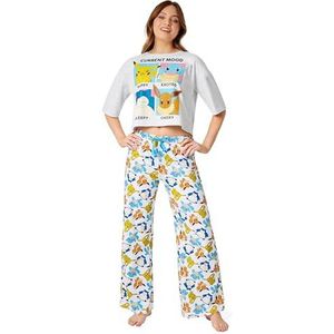 Pokemon-pyjama voor dames en tieners - Pikachu-nachtkleding T-shirt en lange broek, pyjamaset, loungeset, S-XL, cadeaus voor vrouwen, Grijs/Multi, L