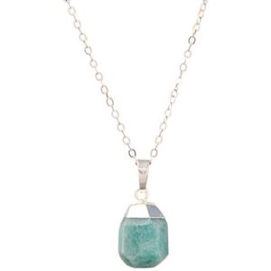 Bohemen Vrouwen Korte Choker Ketting Natuurlijke Citrien Amethist Kristallen Hanger Kettingen Party Bruiloft Sieraden (Color : Amazonite Silver)