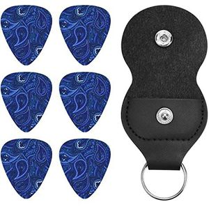 Blauwe Paisley Grappige Gitaar Pick Met Houder Case Dunne Medium Zware Meters Voor Bass Akoestische Gitaren