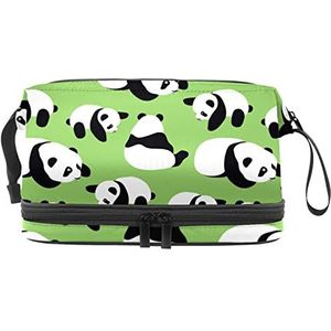 Grote capaciteit reizen cosmetische tas,make-up tas,Waterdichte make-up tas Organizer, Chinese Panda patroon groene achtergrond, Meerkleurig, 27x15x14 cm/10.6x5.9x5.5 in