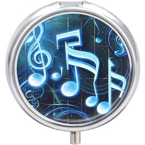 Blauwe Muzikale Noten Pil Organizer Leuke Pillendoos Decoratieve Metalen Pil Case Draagbare Vitamine Organizer Reizen Geneeskunde Houder Mini Pil Opslag Container voor Portemonnee