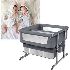 4-in-1 babywiegjes nachtkastje, babybedje voor de tweeling, draagbaar tweelingwiegje, verstelbare wiegjes aan het bed voor baby's, schommelwieg, verstelbaar bedwiegje met matras, klamboe (Color : Dar