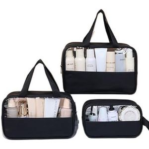 Draagbare Reizen Cosmetische Tas Vrouwen Transparante Make-up Tas Grote Capaciteit Bad Wassen Zakken Multifunctionele Waterdichte Opbergtas, Zwart, Eén maat