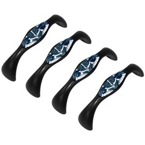 JAVENPROEQT 4-pack handgrepen voor kasten en laden, nautisch anker marineblauwe keukenkast trekt 5 inch gat middenlade trekt hardware voor kast kledingkast