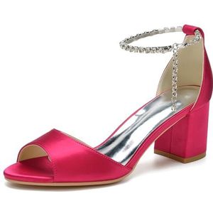 Dames Mid Chunky Sandalen met blokhak Enkelbandje Trouwjurk Schoenen Peep Toe Comfortabele Pomp Sandalen,Fuchsia,35 EU