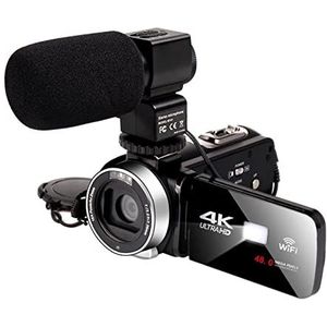 Videocamera, 4K -videocamera met microfoon 4 8MP Vlogging for video-opname wifi nachthot cam time-lapse fotografie touchscreen camcorder(16GB SD Card,Cam Mic)