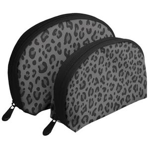 Make-uptas, cosmetische reistas, 2-delige draagbare clutch-buidelset, zakje organizer luipaardprint in zwarte en grijze luipaardvlekken, zoals afgebeeld, Eén maat