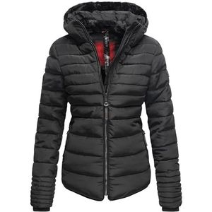 MARIKOO B354 Winterjas voor dames, gewatteerde jas, opstaande kraag, teddybont, warm gevoerd, zwart, L