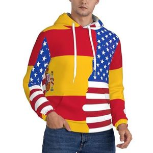 HJLUUFT Amerikaanse Spanje vlag print heren sweatshirts lange mouw grafische pullover hoodie casual trekkoord Hoody Top, Zwart, XS
