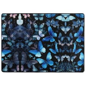 YJxoZH Blauwe vlinders witte bloemen print thuis tapijten, voor woonkamer keuken antislip vloer tapijt zachte slaapkamer tapijten-148 x 203 cm