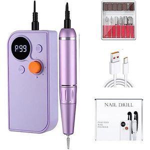 Nagelvijl elektrisch, 30000 rpm oplaadbare nagelboormachine for gepolijste peeling met lcd-scherm, geluidsarme nagelboorschuurmachine for gelnagels(30000RPM101-Purple-A)