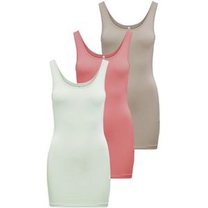 ONLY Dames Onllive Love Long Tank Noos Top, Verpakking van 3 (Lightest Sky, Brandied Apricot, Chateau Grey), XS