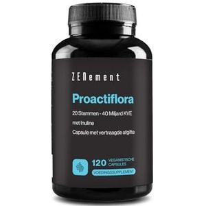 Probiotica en Prebiotica voor Darmgezondheid, 120 Maagsapresistente Capsules, Vegan– 20 Bacteriestammen (40 Miljard KVE) per Dosis + Inuline + Zink – Het Spijsverterings- en Immuunsysteem - Zenement