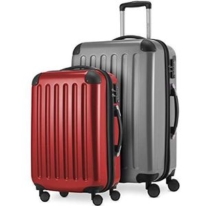 HAUPTSTADTKOFFER - Alex - 2-delige kofferset harde schaal glanzend, middelgrote koffer 65 cm + handbagage 55 cm, 74 + 42 liter, TSA, zilver-rood, 65 cm, Kofferset
