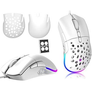 ZIYOU LANG G-PRO Mice D19 Bedrade gamingmuis, programmeerbare achtergrondverlichting, 7 knoppen, 12.000 DPI, wit, voor Win/Mac