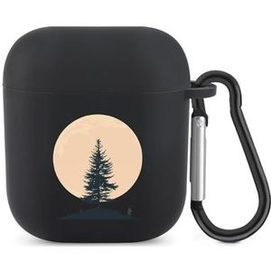 Vintage Volle Maan & Pine Tree Leuke Case voor AirPods 2 & 1 Schokbestendige Beschermende Hoofdtelefoon Gevallen Cover Met Sleutelhanger voor Mannen Vrouwen