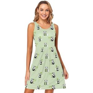 LI ZHI XIN Vrouwen Zomer Jurken Ronde Hals Casual A-lijn Mouwloos Vest Jurken met Zakken Dier Panda Cartoon Patroon, Meerkleurig, S