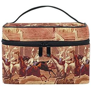 Art Vintage Paard Dierenkrijger Make-up Tas voor Vrouwen Cosmetische Tassen Toilettas Trein Case