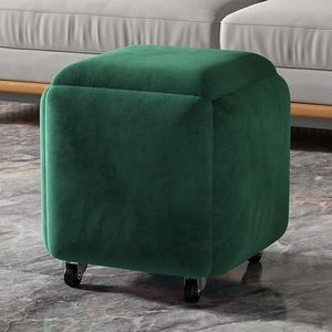 JAVYPPT Ottomans Krukken 5-in-1 kubusstoel, stapelbare krukken, lederen vierkante bank, voetkruk met wielen voor woonkamer, eetkamer (groen, flanel 48 x 48 cm)