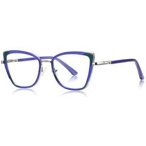 moomoobird Anti Blue Light Bril Vrouwen Cat Eye Bril Frame TR90 Metalen Bril Mode Bril, Blauw Zilver Frame, Large