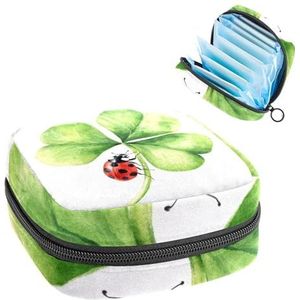 Draagbare Maandverband Opbergtas, Menstruatie Cup Pouch Vrouwelijke Menstruatie Pads Tas voor Tiener Meisjes, Tampons Eerste Periode Kit, Aquarel St Patrick Day Shamrock met Lieveheersbeestje