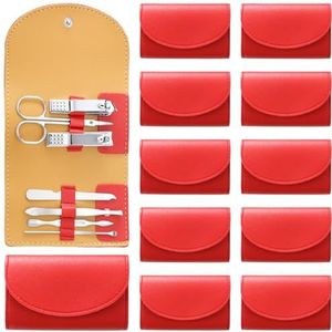 12 Set Manicure Set Bulk Mini Manicure Nail Clipper Kit 7 in 1 RVS Professionele Nagelverzorging Pedicure met Reizen Draagbare Tas Verzorging Kits voor Kerstmis Vrouwen Mannen Thuis (Rood)