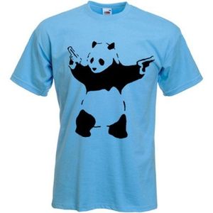 Banksy Panda T-shirt voor heren, Blauw, S