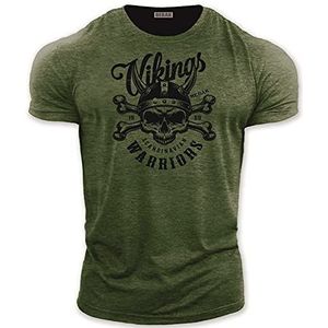 bebak Heren Gym T-shirt | Viking Warrior | Gym Kleding voor Heren | Bodybuilding T-shirt | Ideaal voor MMA Strongman Crossfit, Heather Military Groen, L