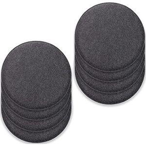 Rubberneck Set van 8 Vilten Zitkussens, Rond, met Anti-Slip Noppen, Extra Dik, Donkergrijs