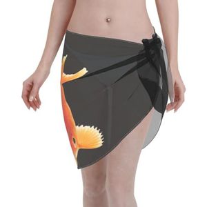 Echte visprint, elegante strandwrap, bikini cover-up, badkleding jurk, voor vrouwen, perfect voor zwembad en resort, zwart, Zwart, one size