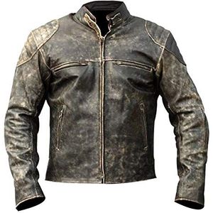 Mens antieke zwarte vintage noodlijdende retro motorfiets biker lederen jas, Antieke koeienhuid lederen jas, XL