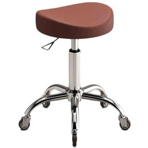 Rollende draaibare zadelkruk, in hoogte verstelbaar van 40-58 cm, robuust metalen onderstel, ergonomische rolstoel for tandartsstylisten, tattoo-artiesten(Light Pink)