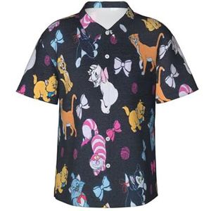 EdsfFehs Hawaiiaans herenshirt met cartoon-kattenprint, licht, ademend, korte mouwen met voorzak (S-3 XL), Zwart, S