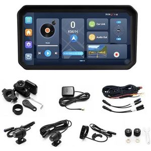 Android Motorfiets Dashcam, CarPlay/Android Auto, MotoTPMS GPS-navigatiesysteem, 7 Inch Touchscreen, Afstandsbediening, Loop-opname, Ondersteuning For Siri, 128 GB SD-kaart