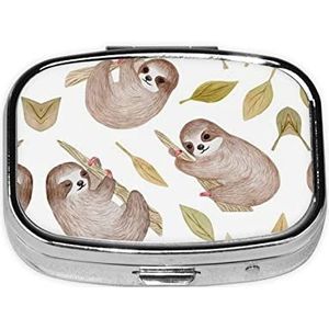 Luiaard Foto's Print Pil Doos Draagbare 2 Compartimenten Metalen Pil Case Pil Organizer voor Opslag Vitaminen Visolie Medicatie