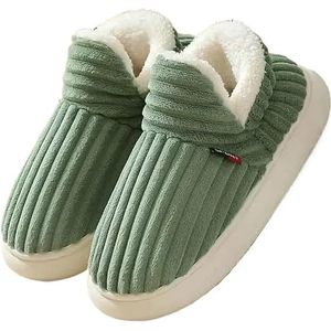 Unisex winterpantoffels, warme, zachte instappers for koppels, katoenen schoenen met antislip, comfortabele platte schoenen(Green,46-47)