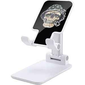 Rastaman Skull Art Opvouwbare mobiele telefoonhouder standaard voor bureau hoek in hoogte verstelbaar wit stijl
