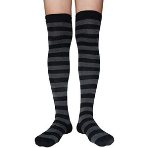 AUSUAYA Gestreepte dijhoge sokken voor dames, katoenen overknee buis lange kous beenwarmer voor Halloween & cosplay & gothic GB-LW-3, Zwart en Donkergrijs Gestreept, One size