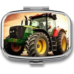 Tractor Thema Pil Organizer Vierkante Geneeskunde Case met Spiegel Dagelijkse Pillen Dozen voor Portemonnee Mini Medicijn Opslag Container Doos Compacte Pillenhouder voor Vitamines