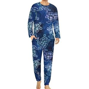 Zeeschildpad blauwe pyjama voor heren, loungekleding, top en onderbroek, 2-delige nachtkleding