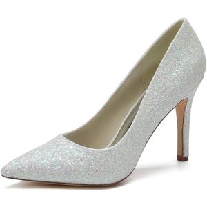 SYDZSW Trouwschoenen Naald Hak Glitter Ivoor Hoge Hakken Bruidsschoenen Sandaal Bride 35-42, Ivoor, 43 EU