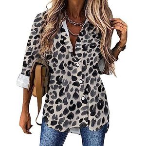 Aquarel Safari Cheetah Patroon Vrouwen Button Down Shirts Lange Mouw Jurk Shirt V-hals Blouses Tops
