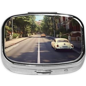 Zomer Straat Print Pillendoos 2 Compartiment Kleine Pillen Case met Spiegel Pil Organizer Draagbare Geneeskunde Pillendoos voor Reizen Pocket Purse