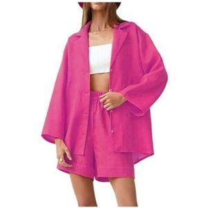 Leader of the Beauty Dames zomer trainingspak tweedelige outfit top en shorts broek sets casual losse gym sportkleding sets, rozerood, S