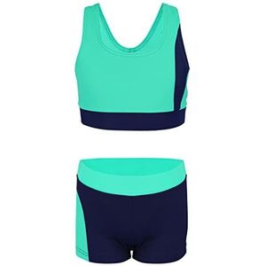 Aquarti Meisjes Sport Bikini Racer Bustier & Zwembroek, Donkerblauw/groen, 152