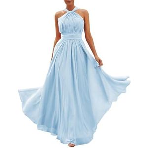 Chiffon bruidsmeisjesjurken voor dames, voor bruiloft, strapless galajurken, cocktailjurken, grote maten, Lichtblauw, 32