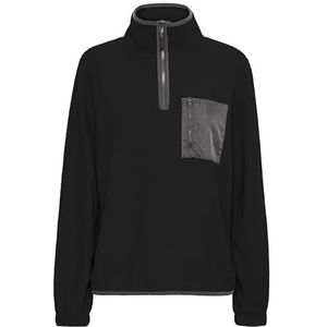 Oxmo - Piala - Trui - Stone Grey / Zwart - Fleece - Ritssluiting - Losse Pasvorm