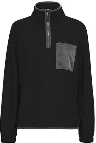 Oxmo - Piala - Trui - Stone Grey / Zwart - Fleece - Ritssluiting - Losse Pasvorm